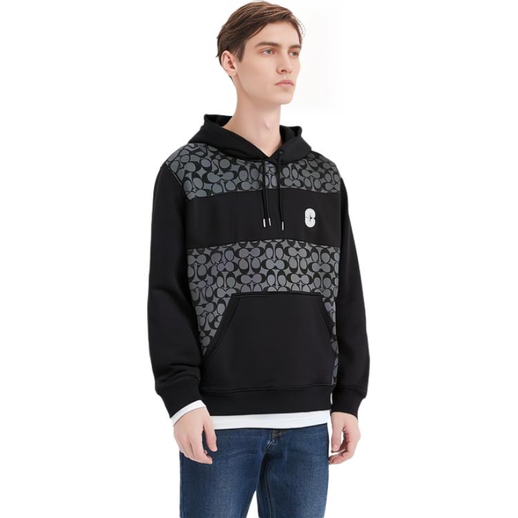 Sizing COACH SS22 ブラックロゴプリント パッチワークスウェットシャツ. C7828-R8E