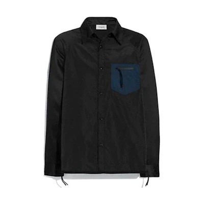 COACH SS22 Black Long-Sleeve Shirt with Contrasting Pocket and Collar. 79057-BLK