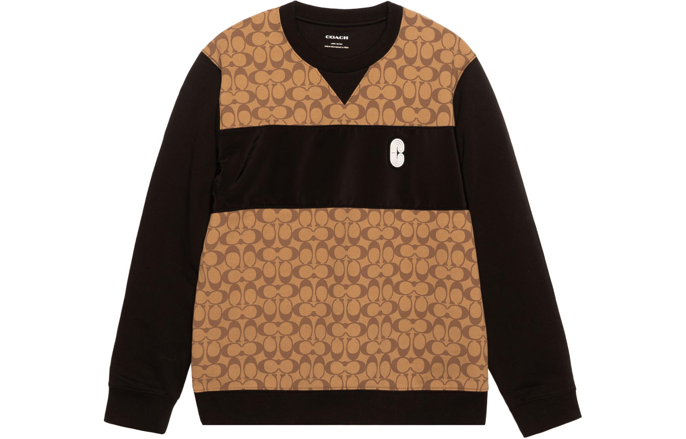 COACH SS22  Casual Beige Letter Print Patchwork Crewneck Sweatshirt C7816-OFZ