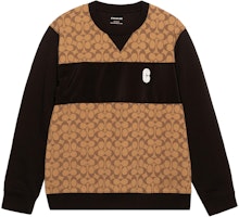 COACH SS22 Casual Beige Letter Print Patchwork Crewneck Sweatshirt C7816-OFZ COACH SS22 Casual Beige Letter Print Patchwork Crewneck Sweatshirt C7816-OFZ