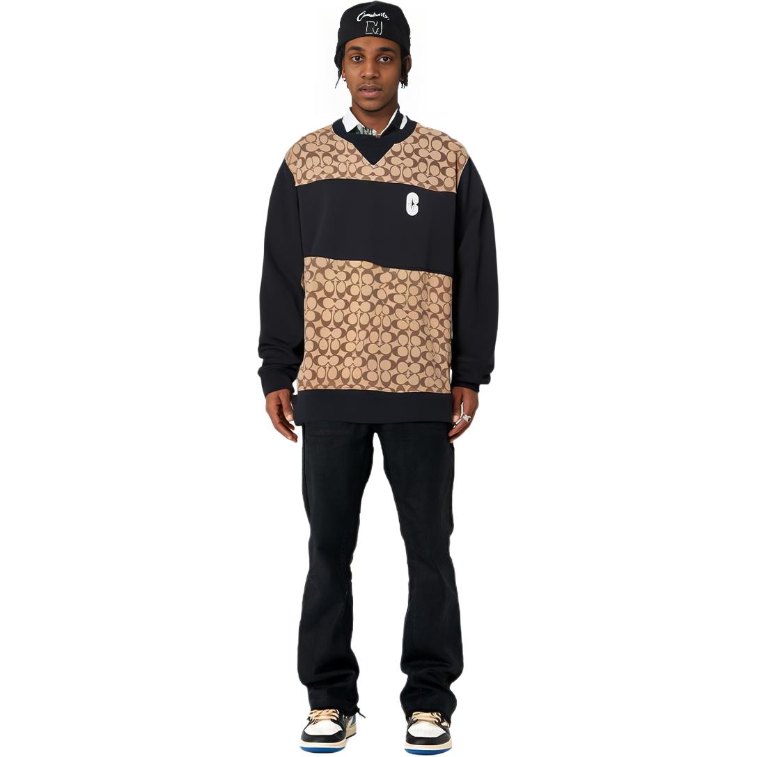 Shop COACH SS22 休閒米色字母拼接圓領衛衣 C7816-OFZ