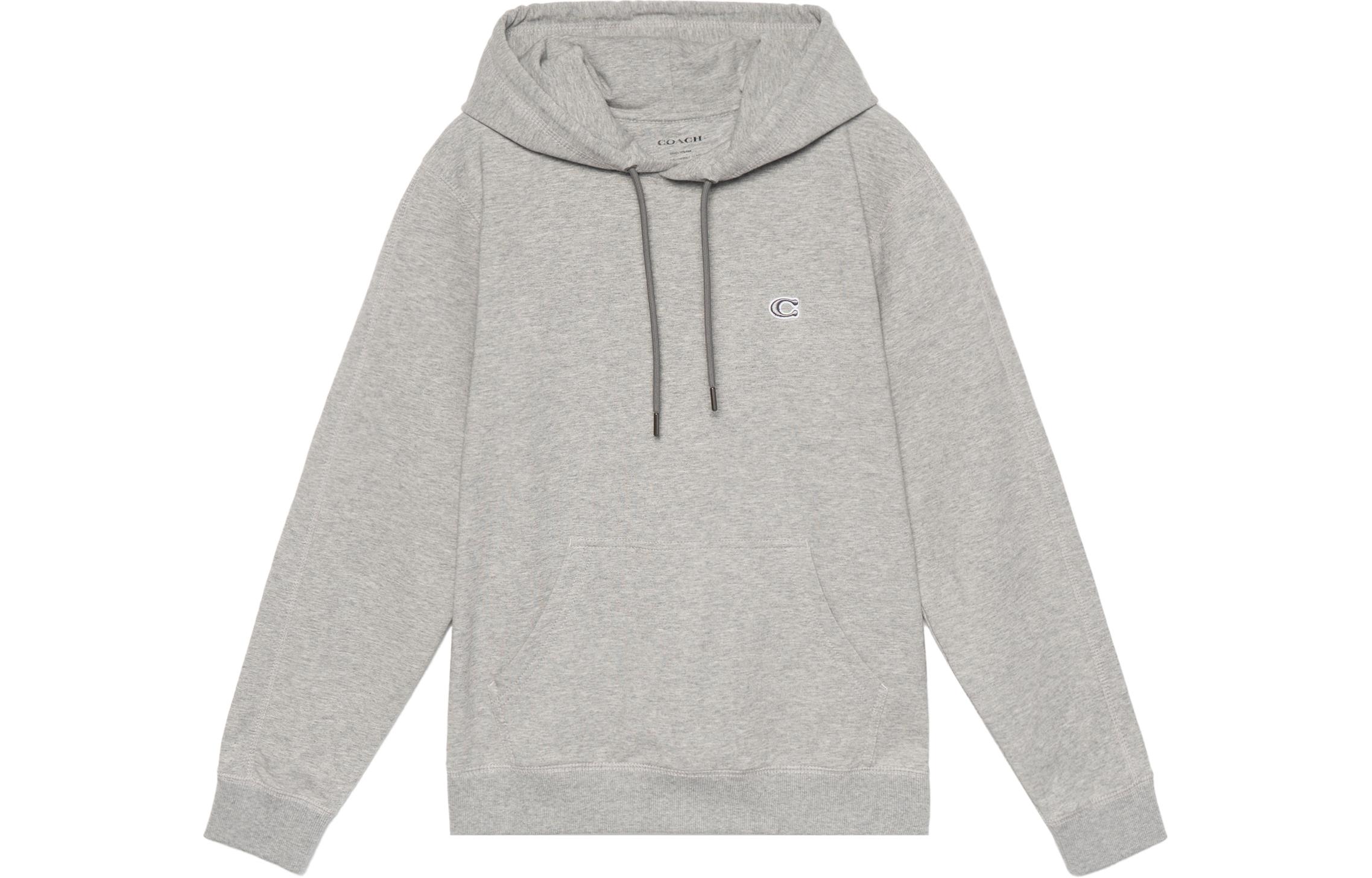 Order COACH SS22  Grey Solid Logo Embroidered Drawstring Hoodie C6376-LTE