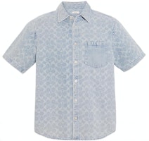 COACH SS22 Light Blue Logo Print Denim Short Sleeve Shirt. C9222-S8M COACH SS22 Light Blue Logo Print Denim Short Sleeve Shirt. C9222-S8M