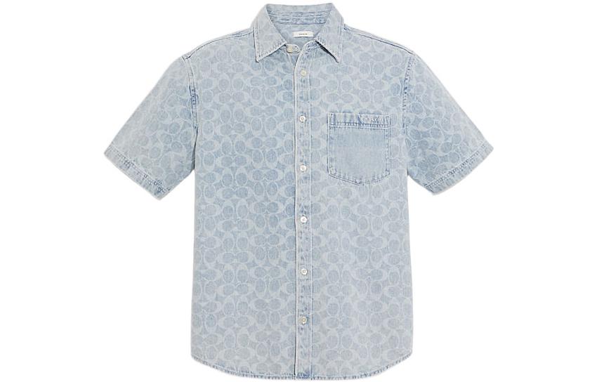 Order COACH SS22 淺藍色印花牛仔短袖襯衫。 C9222-S8M