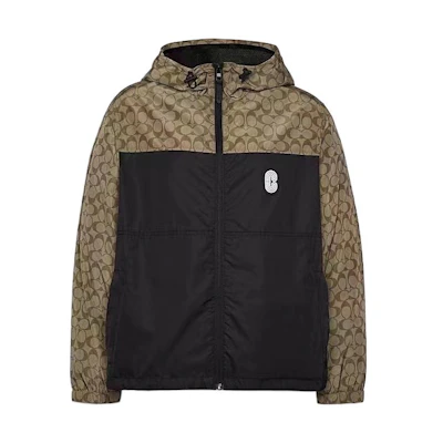 COACH SS22 Color-Block Logo Print Hooded Jacket Khaki - C8104-E7V