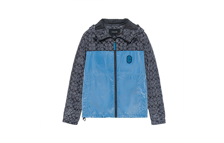 COACH SS22 Color-Block Logo Print Hooded Jacket Sky Blue Male C8104-UHJ