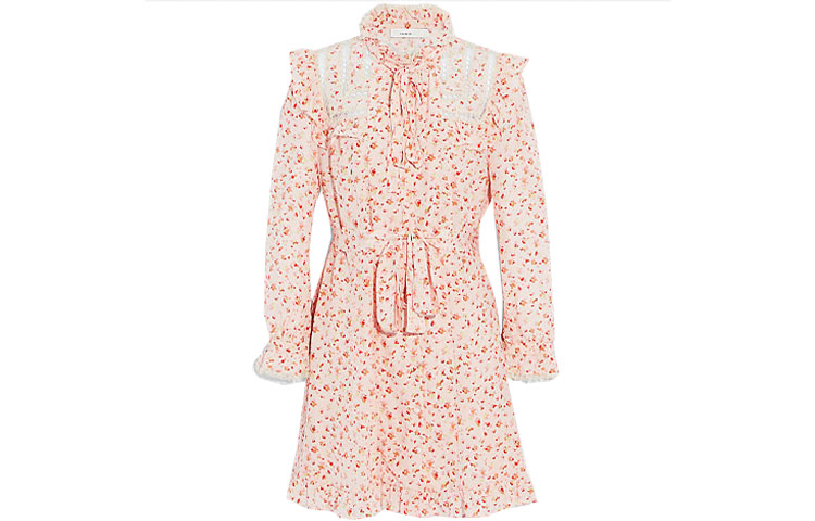COACH SS22 Floral Silk Printed Long Sleeve Dress Pink C7887