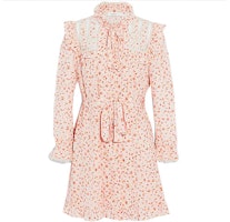 COACH SS22 Floral Silk Printed Long Sleeve Dress Pink C7887 COACH SS22 Floral Silk Printed Long Sleeve Dress Pink C7887