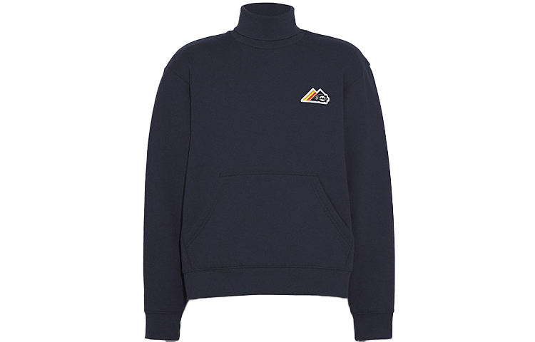 COACH SS22 Forever Collection Solid Color Pocket High-Neck Hoodie Blue Mens C7645-NAV