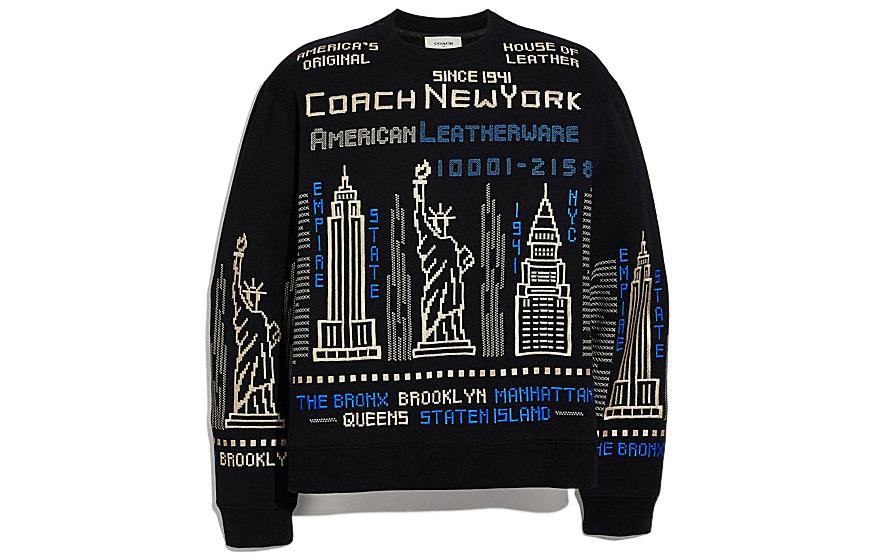 COACH SS22 Letter Graphic Print Crewneck Long Sleeve Sweatshirt Black Mens C1964-BLC