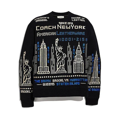 COACH SS22 Letter Graphic Print Crewneck Long Sleeve Sweatshirt Black Mens C1964-BLC