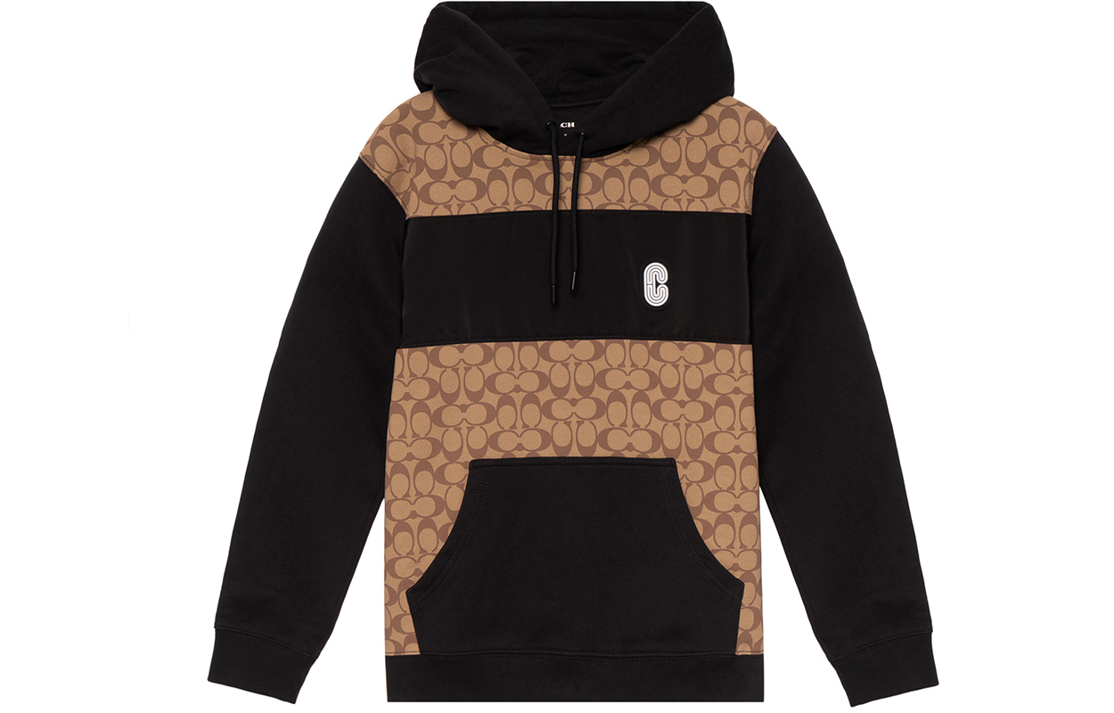 Coach SS22 Logo Printed Patchwork Sweatshirt Khaki C7828-OFZ