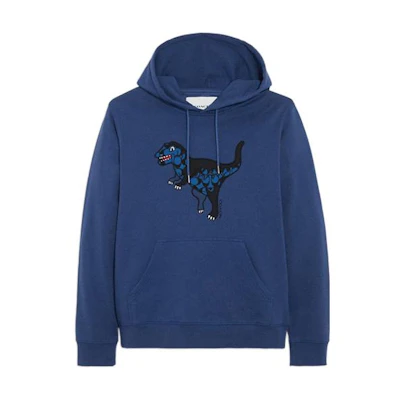 COACH SS22 Patchwork Dinosaur Print Hoodie Men’s Navy Blue Pullover C9916-DEB