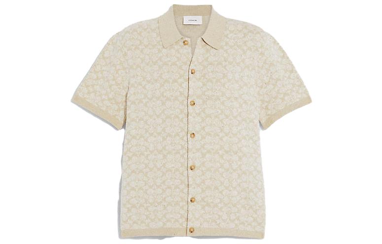COACH SS23  Beige Logo Print Short Sleeve Polo Shirt. CI442-IVO