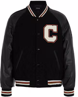 Order COACH SS23 Black Baseball Jacket with Logo Patch and Button Closure. CF802-BLK