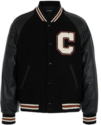 COACH SS23 Black Baseball Jacket with Logo Patch and Button Closure. CF802-BLK Order COACH SS23 Black Baseball Jacket with Logo Patch and Button Closure. CF802-BLK