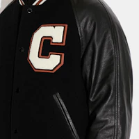 Details for COACH SS23 Black Baseball Jacket with Logo Patch and Button Closure. CF802-BLK