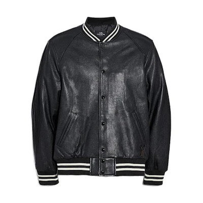 COACH SS23 Black Contrast Striped Lambskin Leather Snap Jacket F33784-BLK