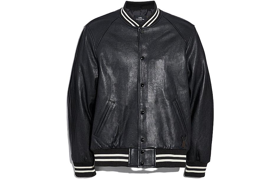 Order COACH SS23 黑色條紋對比羊皮革按扣夾克 F33784-BLK