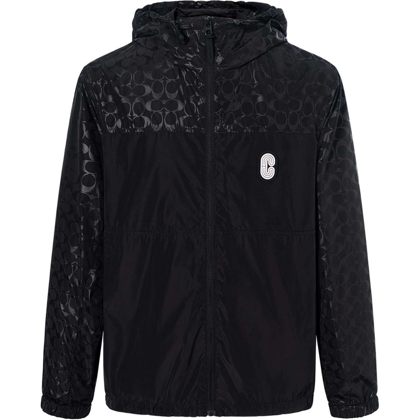 COACH SS23  Black Hooded Logo Patchwork Jacket. CI360-S8L