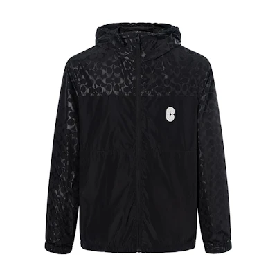COACH SS23 Black Hooded Logo Patchwork Jacket. CI360-S8L