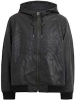 COACH SS23 Black Leather Hoodie Jacket with Zipper Pocket. CK513-OY2 COACH SS23 Black Leather Hoodie Jacket with Zipper Pocket. CK513-OY2
