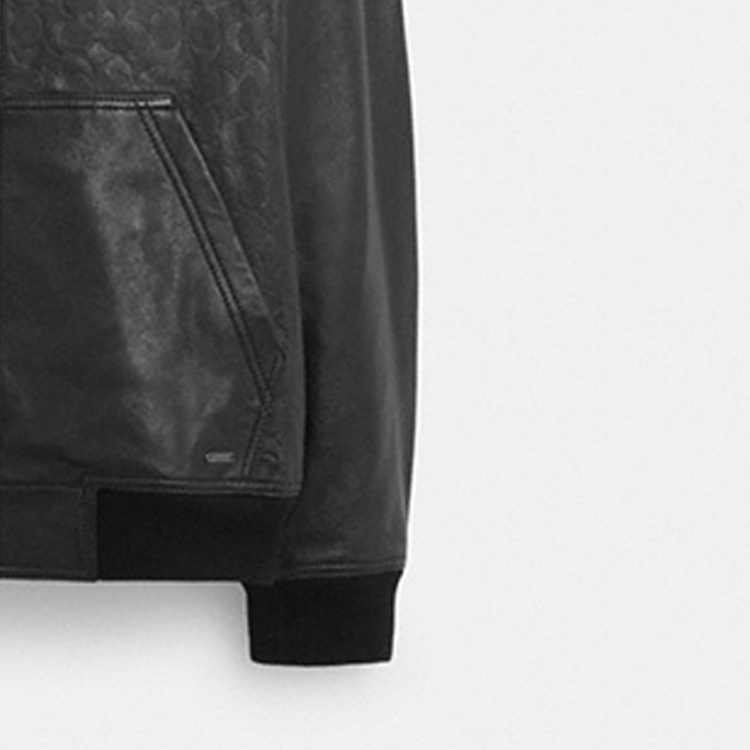 Sizing COACH SS23 黑色皮革連帽外套附拉鍊口袋. CK513-OY2