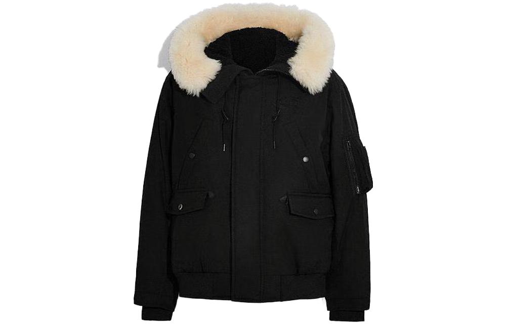 COACH SS23  Black Parka with Removable Fur Collar CE337-BLK