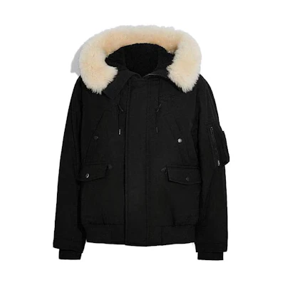 COACH SS23 Black Parka with Removable Fur Collar CE337-BLK