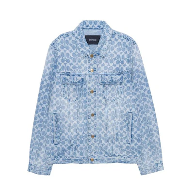 COACH SS23 Blue Denim Jacket with All-Over Logo Print. C0918-VF1