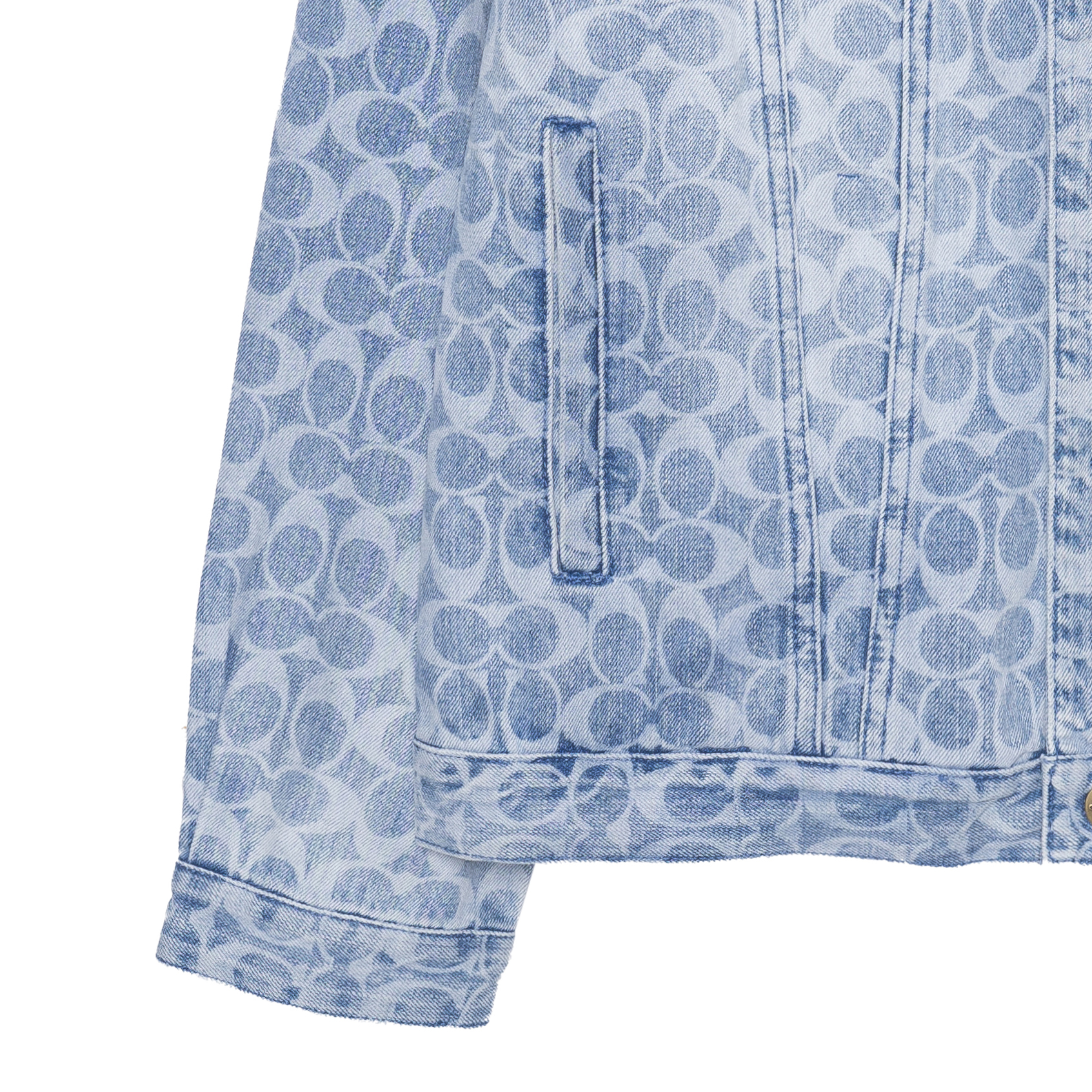 Cheap 코치 SS23 블루 데님 재킷 올오버 로고 프린트. C0918-VF1
