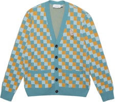 COACH SS23 Blue Plaid Knit Cardigan Long Sleeve Sweater. CG628-TEM COACH SS23 Blue Plaid Knit Cardigan Long Sleeve Sweater. CG628-TEM