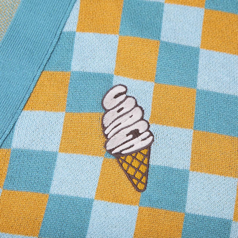 Purchase COACH SS23  Blue Plaid Knit Cardigan Long Sleeve Sweater. CG628-TEM