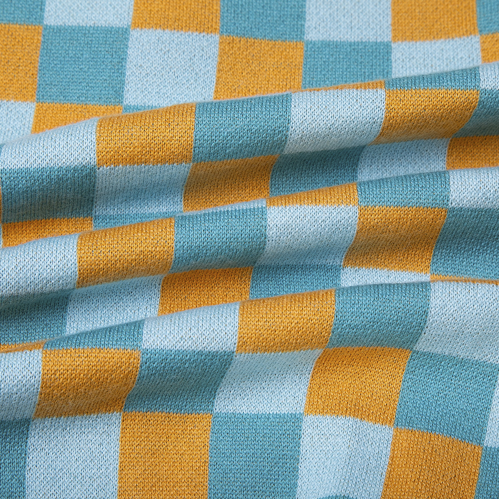 Cheap COACH SS23  Blue Plaid Knit Cardigan Long Sleeve Sweater. CG628-TEM