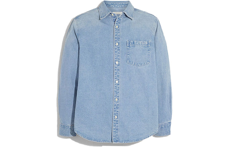 COACH SS23  Blue Solid Single-Breasted Long-Sleeve Shirt. CF792-P9J