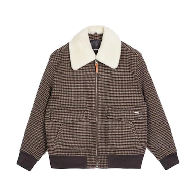 COACH SS23 Brown Plaid Print Zip-Up Jacket with Collar. CE342-V0H