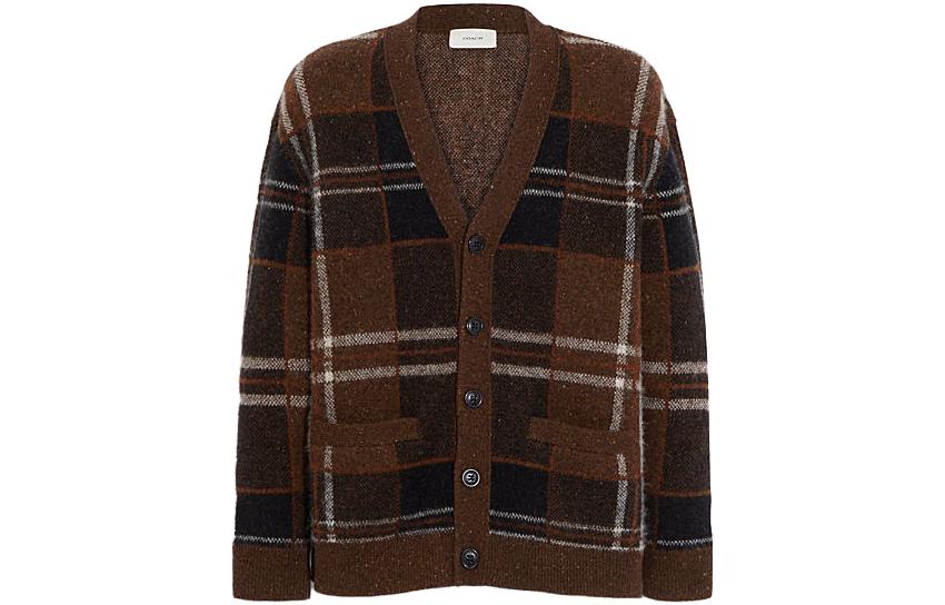 Order COACH SS23  Brown Plaid V-Neck Single-Breasted Sweater. CB655-MYB