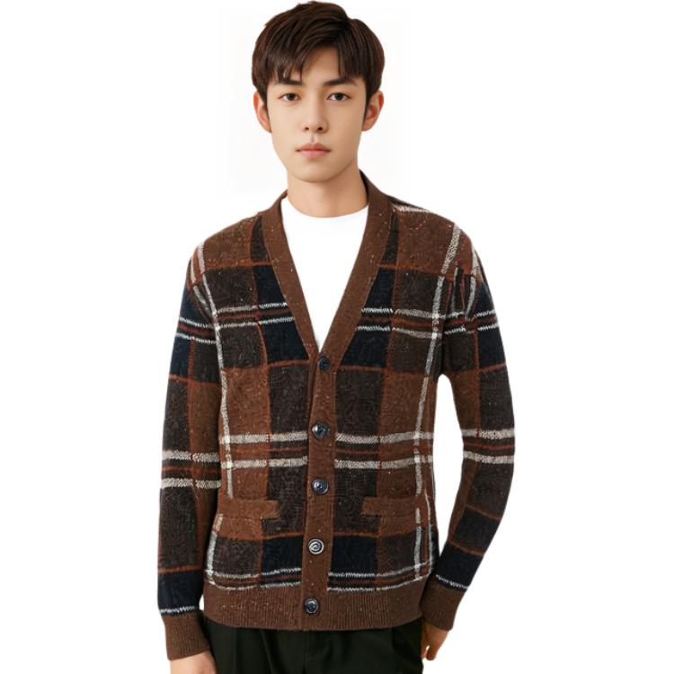 Shop COACH SS23  Brown Plaid V-Neck Single-Breasted Sweater. CB655-MYB