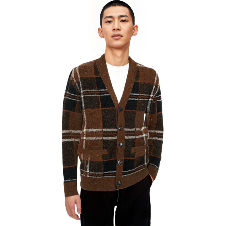 Purchase COACH SS23  Brown Plaid V-Neck Single-Breasted Sweater. CB655-MYB