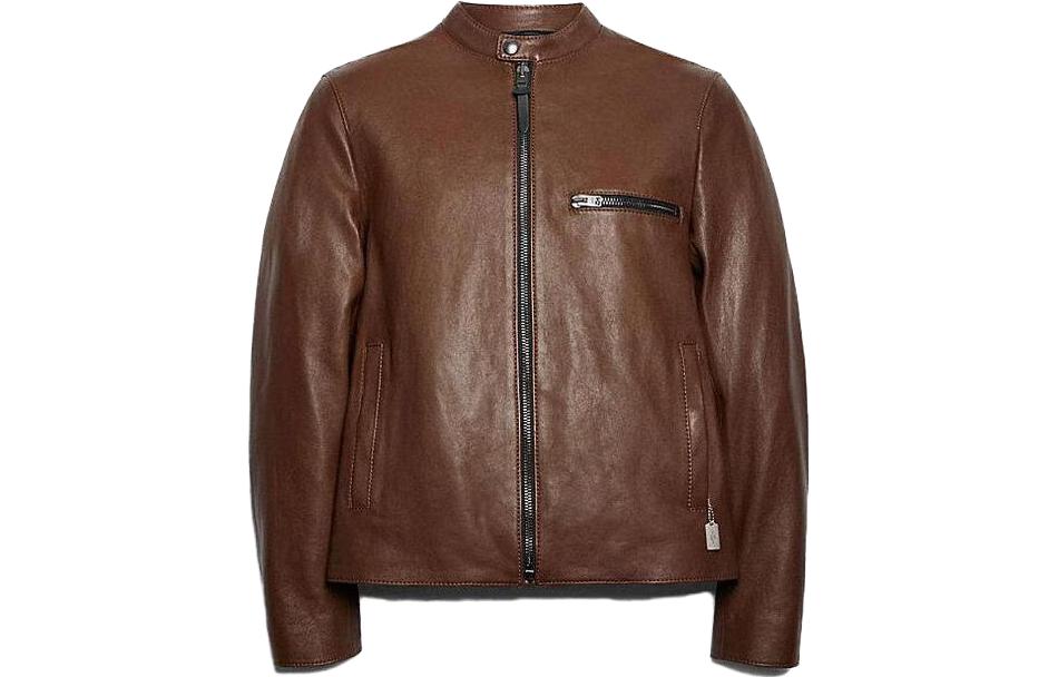 COACH SS23  Brown Solid Zip-Up Pocket Long Sleeve Jacket 88799-N2X