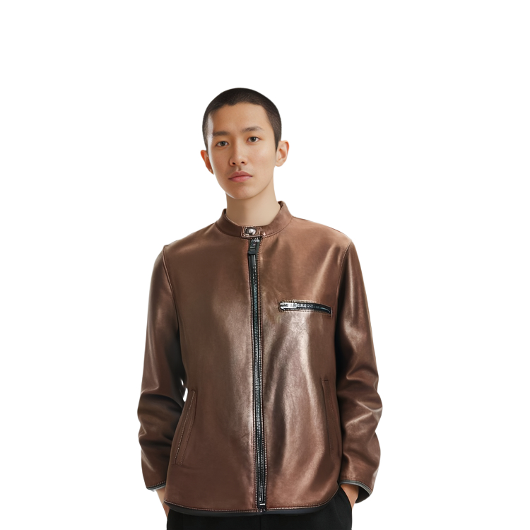 Shop 코치 SS23 브라운 솔리드 지퍼 포켓 롱슬리브 자켓 88799-N2X