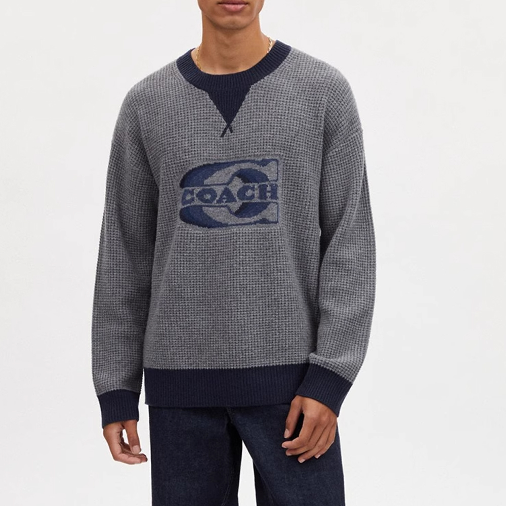 Lookbook COACH SS23 Sweater Crewneck dengan Desain Logo. CK737-N19