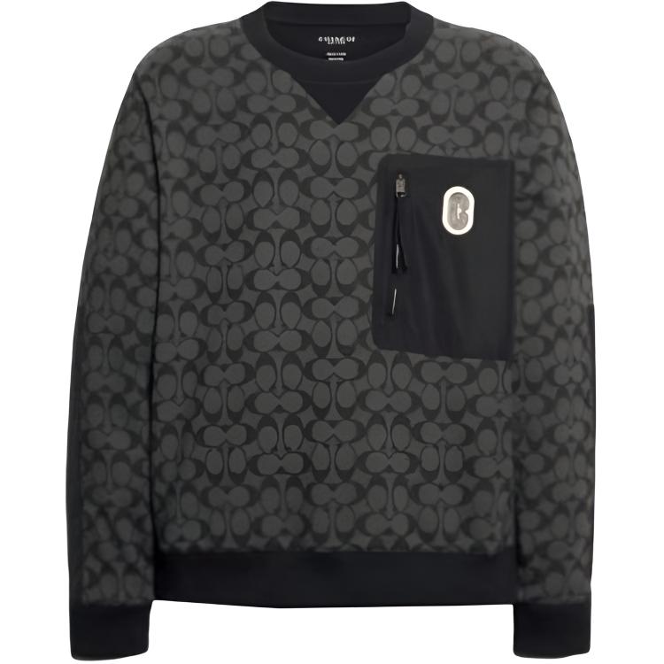 COACH SS23  Grey Pullover Sweatshirt with All-Over Print Design. 89748-OY2