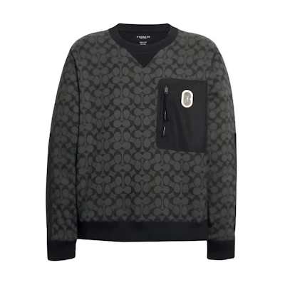 COACH SS23 Grey Pullover Sweatshirt with All-Over Print Design. 89748-OY2