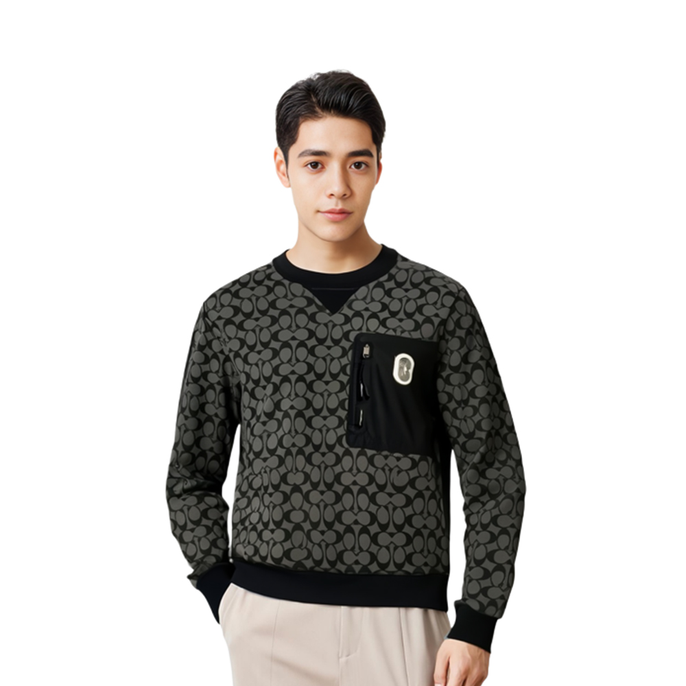 Shop 코치 SS23 그레이 풀오버 스웨트셔츠 올오버 프린트 디자인. 89748-OY2