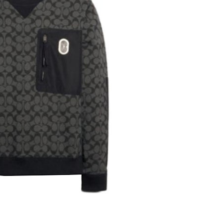 코치 SS23 그레이 풀오버 스웨트셔츠 올오버 프린트 디자인. 89748-OY2 Sizing 코치 SS23 그레이 풀오버 스웨트셔츠 올오버 프린트 디자인. 89748-OY2