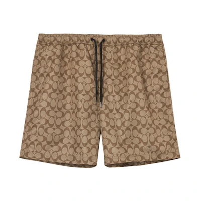 COACH SS23 Khaki Logo Print Drawstring Swim Shorts. CG112-OFZ