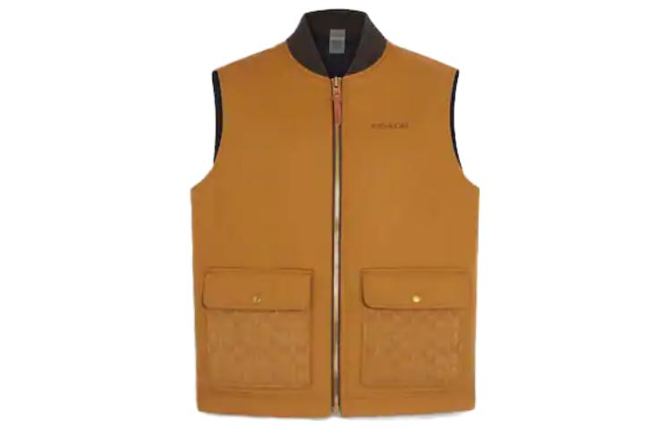 COACH SS23  Khaki V-Neck Zip Baseball Collar Sleeveless Vest. CF801-VC7