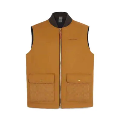 COACH SS23 Khaki V-Neck Zip Baseball Collar Sleeveless Vest. CF801-VC7