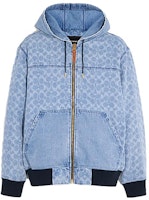 COACH SS23 Logo Print Hooded Denim Jacket in Blue. CF793-P9J COACH SS23 Logo Print Hooded Denim Jacket in Blue. CF793-P9J